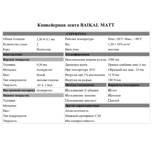 Конвейерная лента Baikal Matt